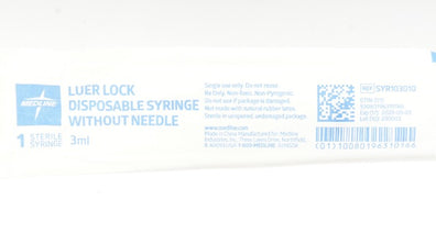 Medline SYR103010 3mL Luer Lock Disposable Syringe w/o Ndle